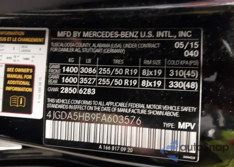 2015 Mercedes-Benz Ml 350 4Matic z USA, uszkodzony, nr VIN 4JGDA5HB9FA603576